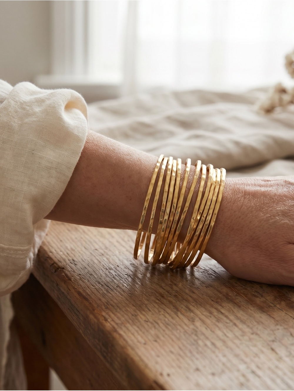 Premier Designs Gold Hammered Stackable Bangle Set